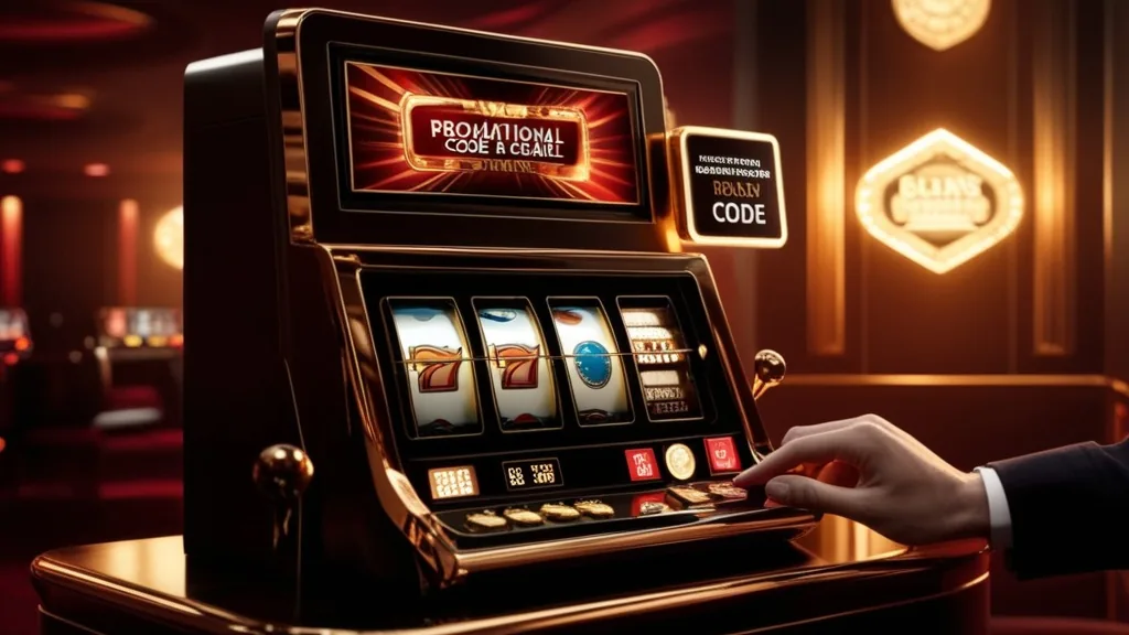 Interface de bonus Rodeoslot avec machine à sous lumineuse dans un décor de casino sombre