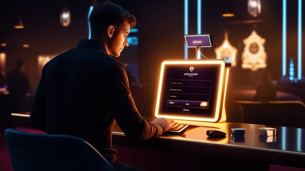 Interface sombre de connexion au compte Rodeoslot dans un décor de casino