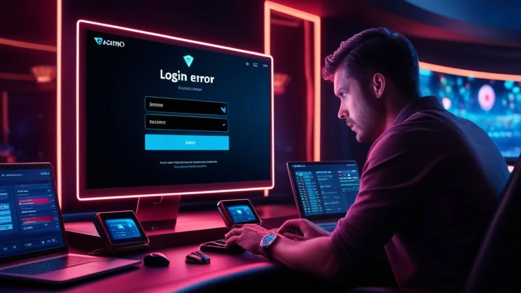 Écran de connexion Rodeoslot en erreur avec vérifications techniques