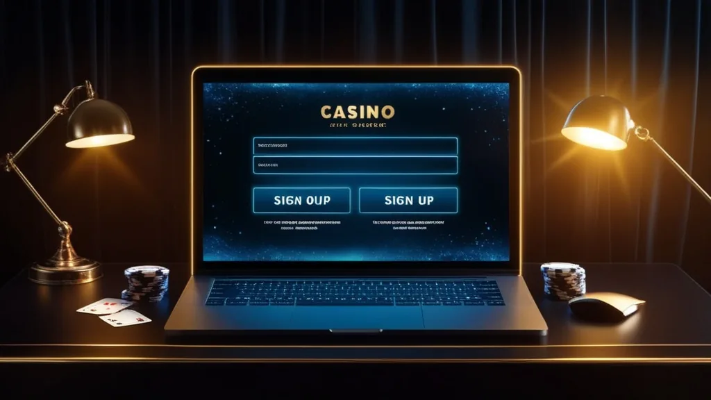 Formulaire d’inscription Rodeoslot dans un décor de casino sombre